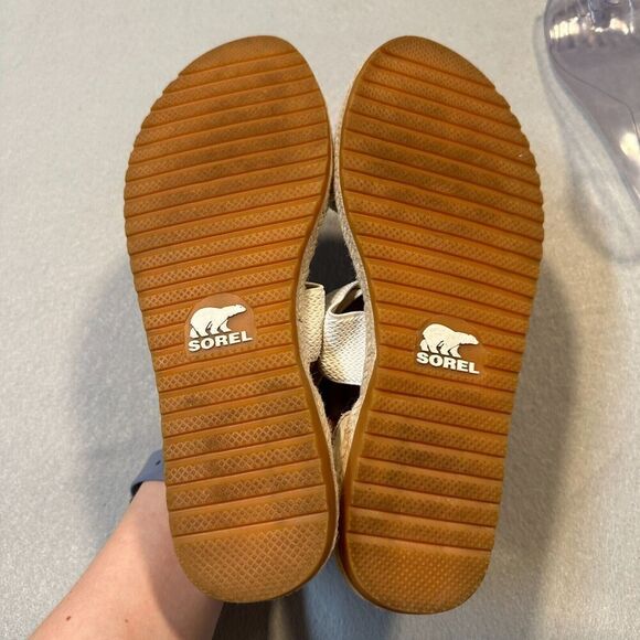 Sorel Ella Jute Sandals Womens 9.5 White Leather‎ Elastic Strap Peep Toe - Picture 10 of 10